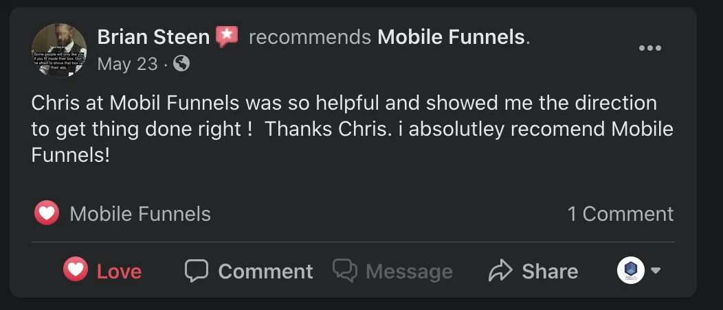 Authentic Mobile Funnels client testimonial