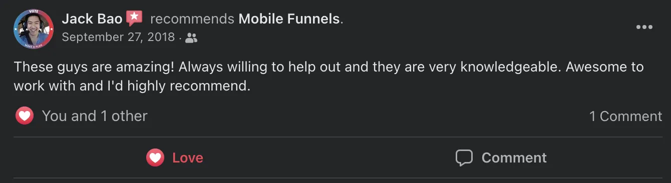 Authentic Mobile Funnels client testimonial