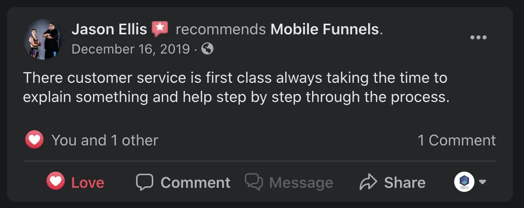 Authentic Mobile Funnels client testimonial
