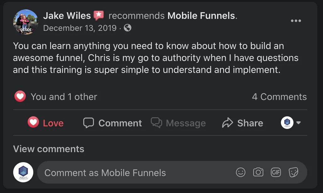 Authentic Mobile Funnels client testimonial