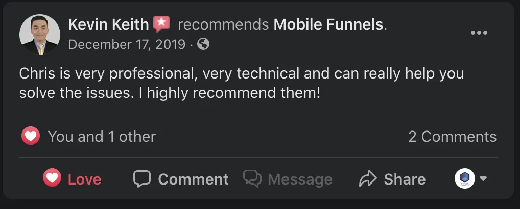 Authentic Mobile Funnels client testimonial
