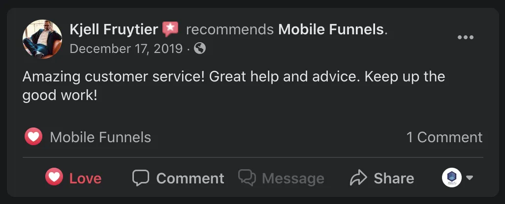 Authentic Mobile Funnels client testimonial