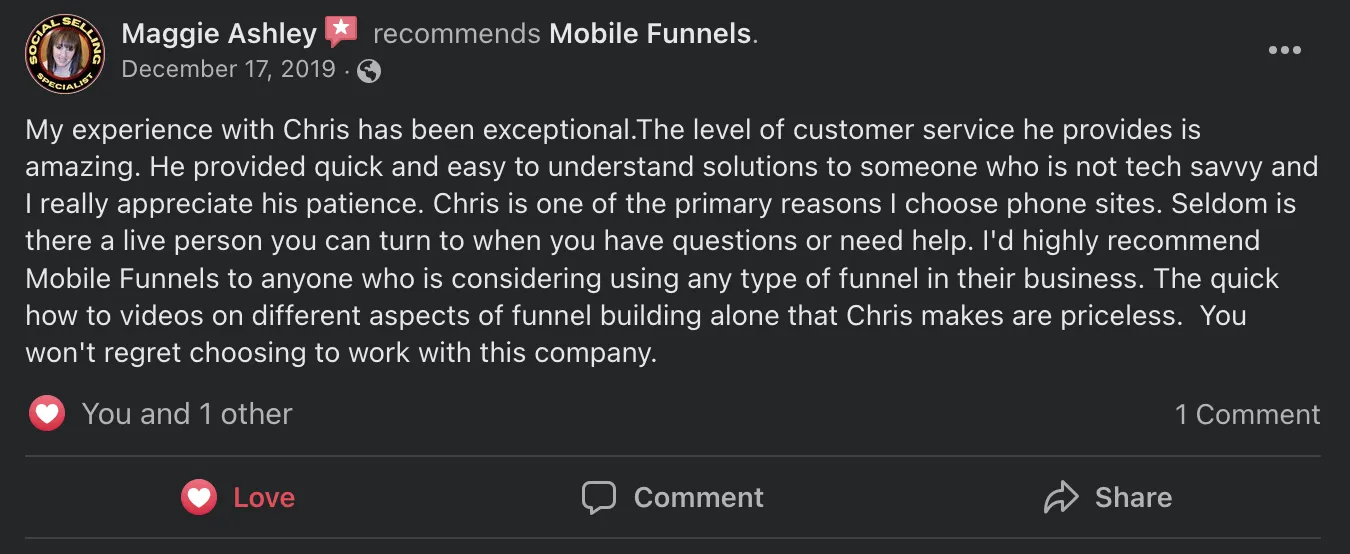 Authentic Mobile Funnels client testimonial