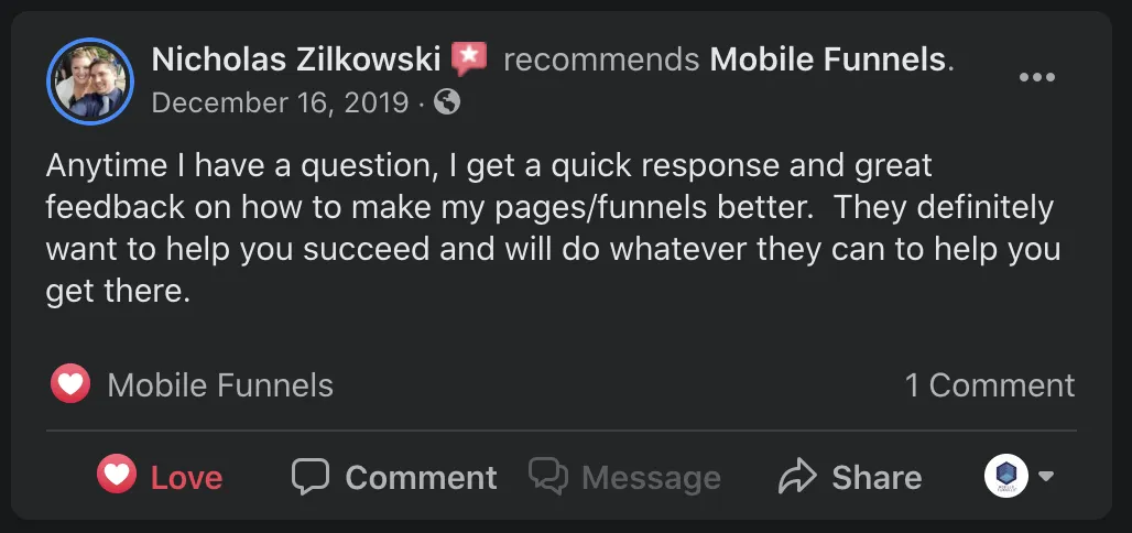 Authentic Mobile Funnels client testimonial