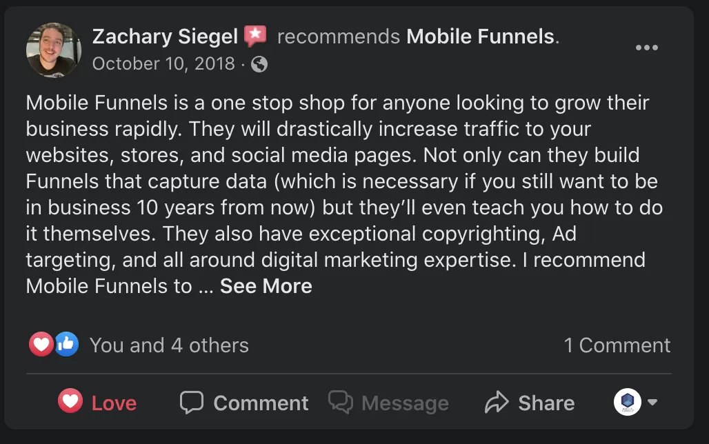 Authentic Mobile Funnels client testimonial